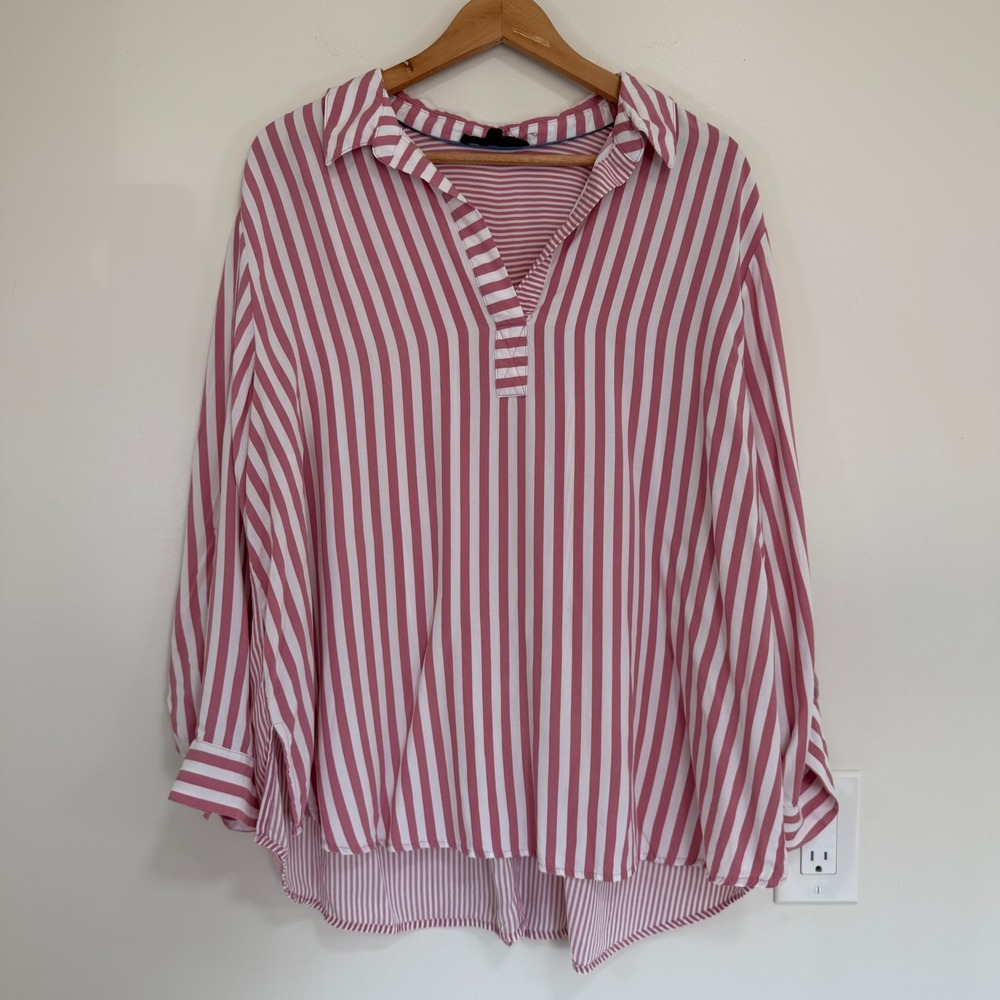 Jane + Delancey Striped Roll Tab Tunic Women 1X Pink Casual Top